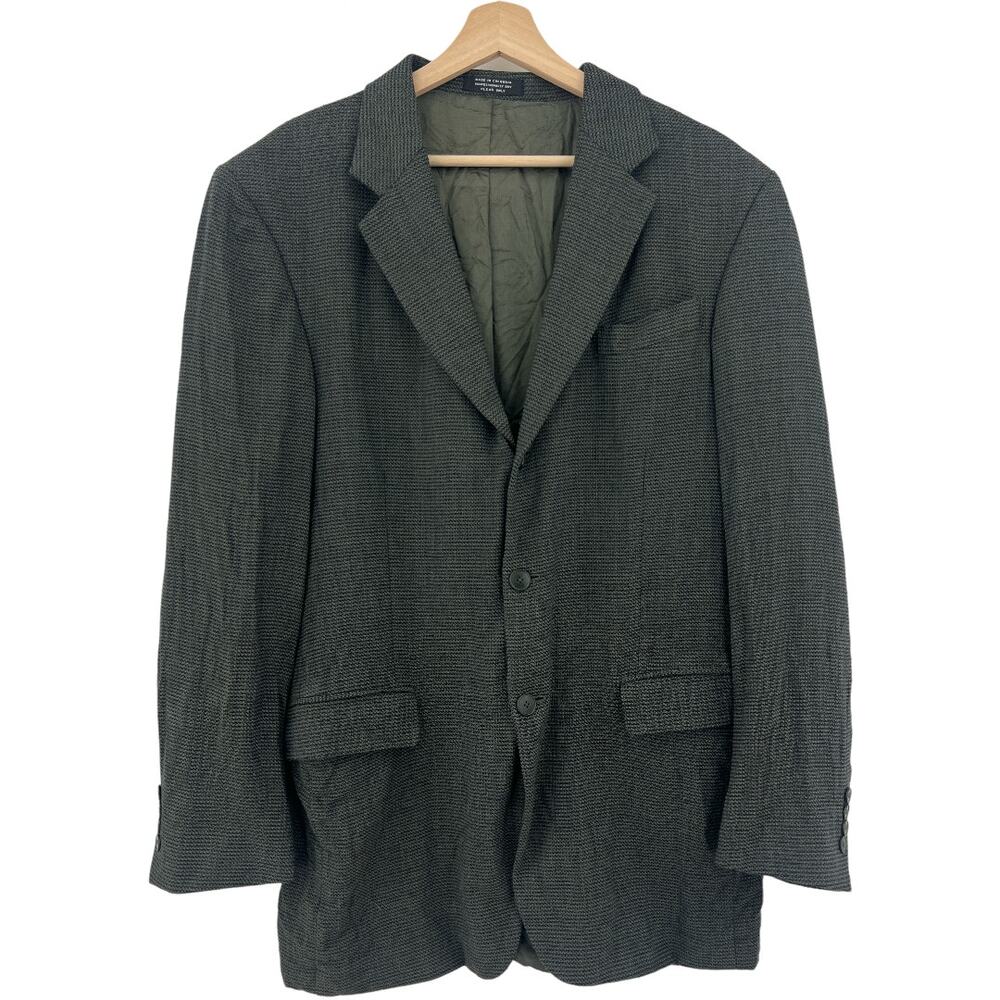 Oscar de la Renta 42L Profile Prestige Wool Blazer Gray Basketweave Academia